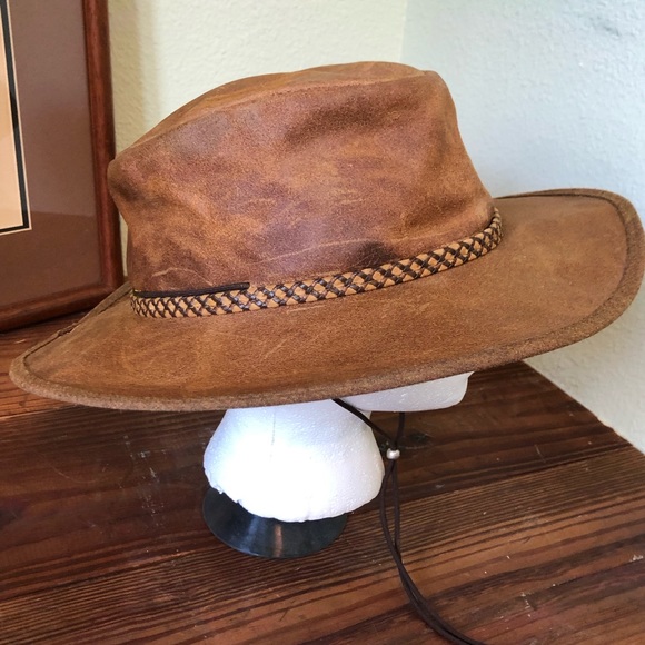 Heads n’ Home Hats Leather “Crusher” Cowboy Hat Adjustable M/L EC. - Picture 7 of 11